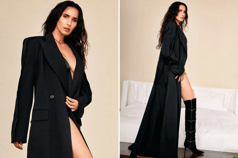 Padma Lakshmi topless photoshoot, Padma Lakshmi trench coat Marie Claire, Padma Lakshmi age 55, Padma Lakshmi comedy career, Padma Lakshmi improv, Padma Lakshmi Brooklyn Comedy Collective, Padma Lakshmi Taste the Nation, Padma Lakshmi leaves Top Chef, Padma Lakshmi fashion 2025, Padma Lakshmi boots photoshoot, celebrity fashion over 50, Kristen Kish Top Chef host