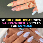 summer nails 2026, july nail ideas, nail trends 2026, chrome nails summer, pastel mermaid nails, aurora borealis nails, turquoise glaze manicure, sunset ombre nails, velvet cat eye nails, raspberry jelly shimmer, gold french tips, peach chrome nails, abstract swirl nails, taupe almond nails, cherry mocha nails, lemon french nails, rose quartz nails, burgundy floral nails, amber ombre nails, lavender haze nails, neon sorbet nails, celestial almond nails