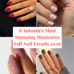 fall nail trends 2026, ruby red nails, French manicure 2026, milky mauve nails, smoky grey nails, aura nails fall, pierced nail designs, Bambi inspired nails, nuance nails 2026, autumn manicure ideas,