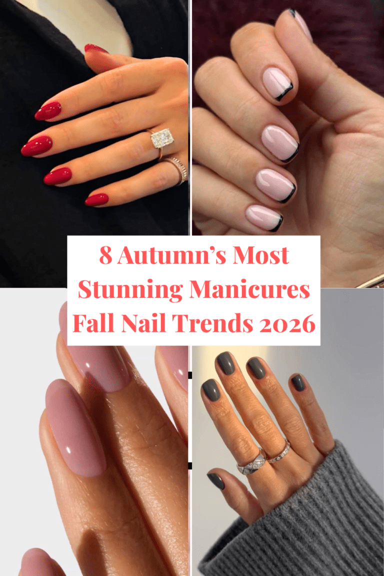 fall nail trends 2026, ruby red nails, French manicure 2026, milky mauve nails, smoky grey nails, aura nails fall, pierced nail designs, Bambi inspired nails, nuance nails 2026, autumn manicure ideas,