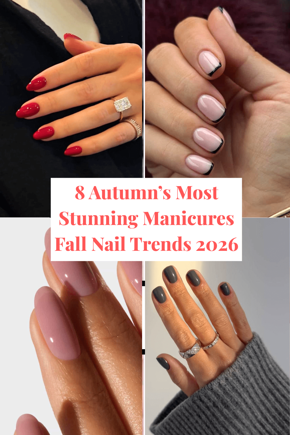 fall nail trends 2026, ruby red nails, French manicure 2026, milky mauve nails, smoky grey nails, aura nails fall, pierced nail designs, Bambi inspired nails, nuance nails 2026, autumn manicure ideas,