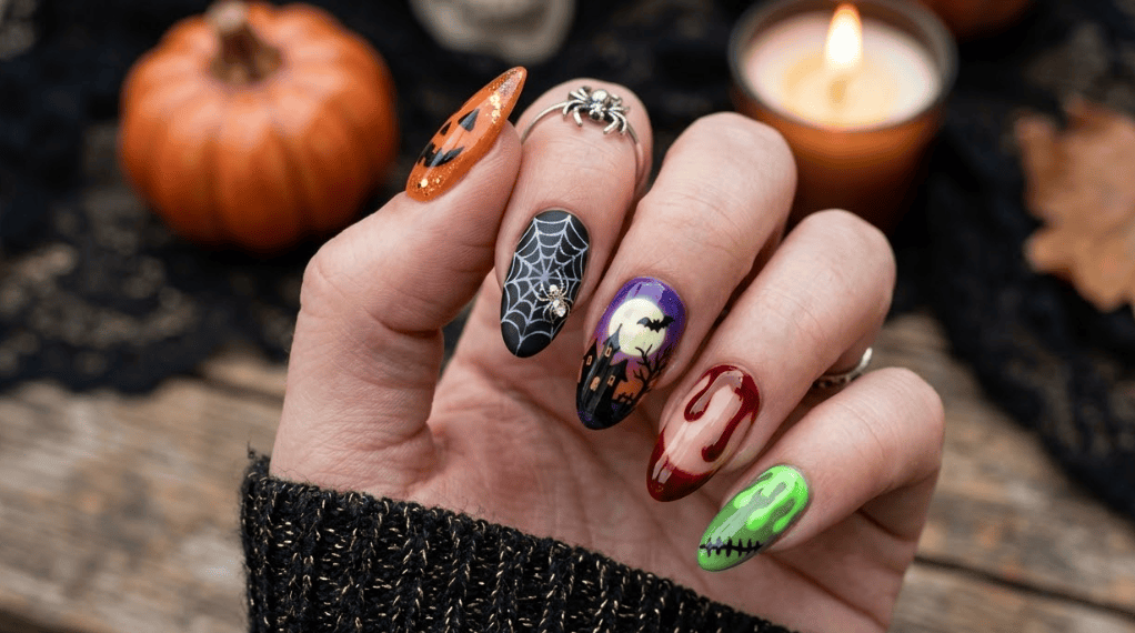 Halloween nails, spooky nail art, cute Halloween nails, pumpkin nail designs, ghost nail ideas, spiderweb manicure, black cat nails, blood drip nails, skull nail art, witch inspired nails