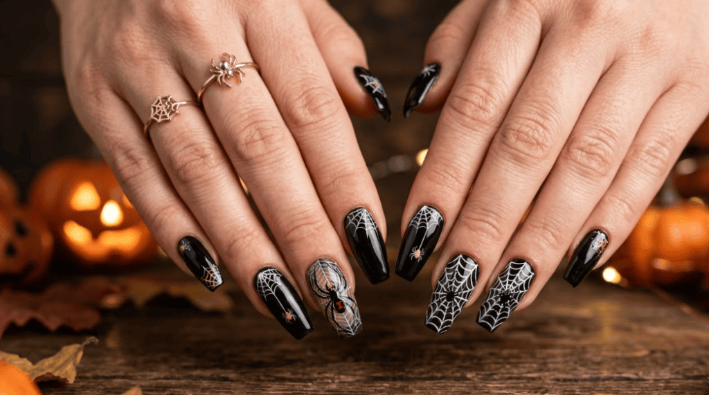 Halloween nails, spooky nail art, cute Halloween nails, pumpkin nail designs, ghost nail ideas, spiderweb manicure, black cat nails, blood drip nails, skull nail art, witch inspired nails