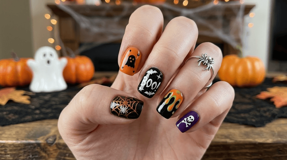 Halloween nails, spooky nail art, cute Halloween nails, pumpkin nail designs, ghost nail ideas, spiderweb manicure, black cat nails, blood drip nails, skull nail art, witch inspired nails