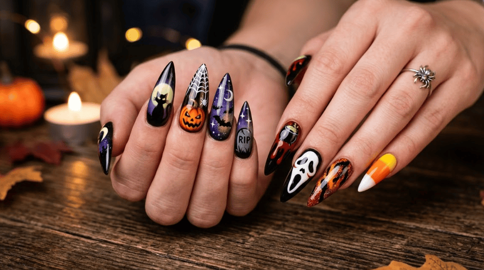 Halloween nails, spooky nail art, cute Halloween nails, pumpkin nail designs, ghost nail ideas, spiderweb manicure, black cat nails, blood drip nails, skull nail art, witch inspired nails