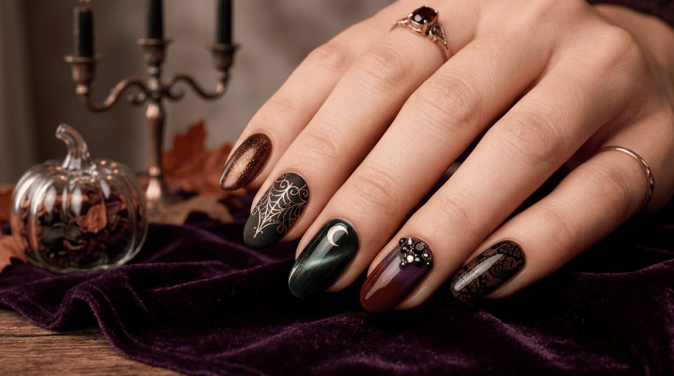 Halloween nails, spooky nail art, cute Halloween nails, pumpkin nail designs, ghost nail ideas, spiderweb manicure, black cat nails, blood drip nails, skull nail art, witch inspired nails