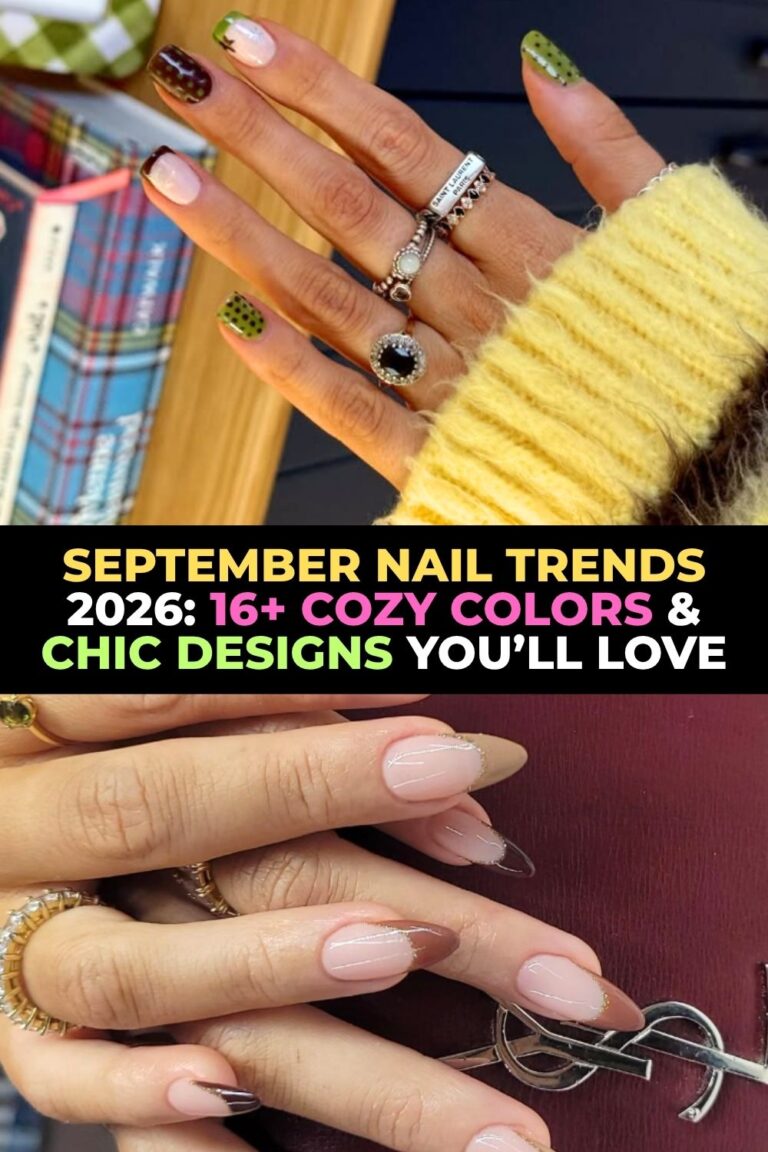 September nail trends 2026, fall nail colors, pumpkin spice nails, burgundy fall nails, chocolate brown manicure, plaid nail designs, caramel glazed nails, olive green nails, tortoiseshell nails, velvet cat eye nails